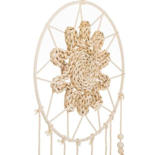 Dekoratív Krém Színű Álomfogó – Virágos Díszítéssel és Fagyöngyökkel Ø30x70cm