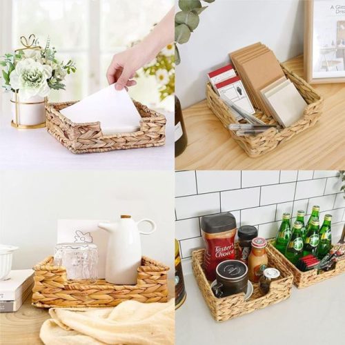 Szalvétatartó 'Straw' fém vázzal és font vízijácinttal, 18.5x18.5x7cm