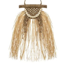 Fali dekoráció fagolyókkal és raffia levelekkel 23x40cm