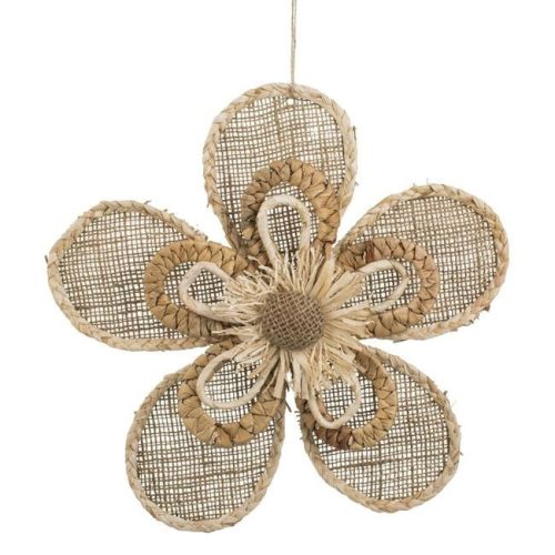 Fali dekoráció - Juta és szalma virág, 33x33 cm