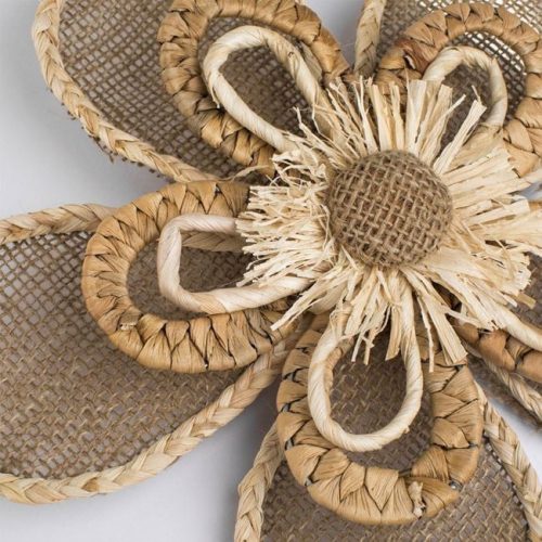 Fali dekoráció - Juta és szalma virág, 33x33 cm