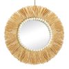 Kerek Dekoratív Fali Tükör Raffia Szálakkal és Fagyöngyökkel 40cm