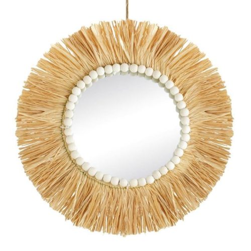Kerek Dekoratív Fali Tükör Raffia Szálakkal és Fagyöngyökkel 40cm