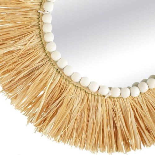 Kerek Dekoratív Fali Tükör Raffia Szálakkal és Fagyöngyökkel 40cm