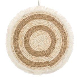 Ecru és Bézs Kerek Fali Dekoráció Rojtokkal, 40 cm