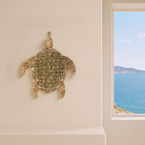 Teknősbéka fali dekoráció fonott mintával, 38x34 cm