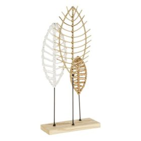 Fémdísz 3 Levéllel Fa Alapon, 22x9x48 cm