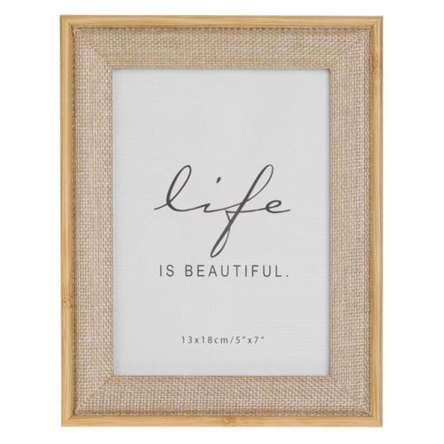 Természetes Fa Képkeret Juta Díszítéssel 13x18cm