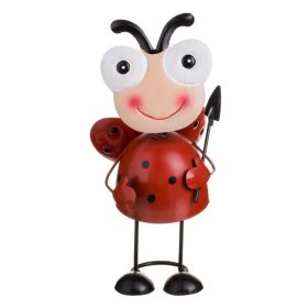   Fém Kerti Dekoráció - Katicabogár Ásóval, Mozgó Rugóval 8x8x19cm