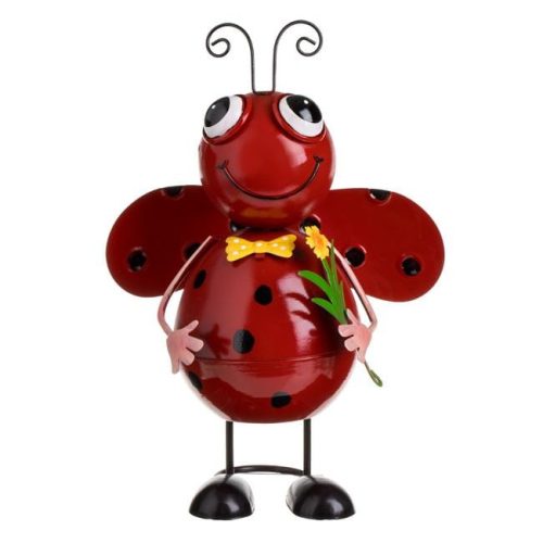 Kerti fém dekoráció - Mozgó katicabogár virággal 20x12x30cm