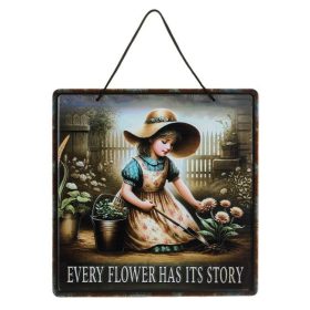   Négyzet alakú fém falidekoráció - Kislány a kertben - Every Flower Has It’s Story