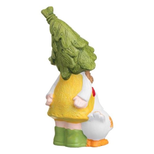 Kerámia kerti kislány figura tyúkkal, 10x8x21cm