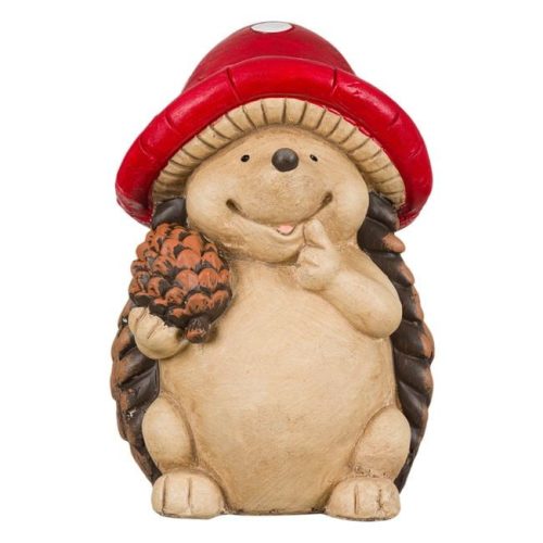 Dekoratív Kerámia Sündisznó Gombás és Tobozos Kalapban, 30 cm