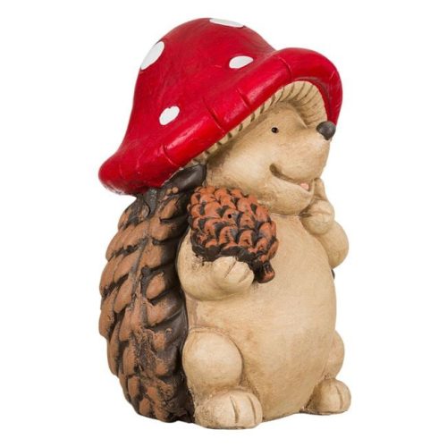 Dekoratív Kerámia Sündisznó Gombás és Tobozos Kalapban, 30 cm