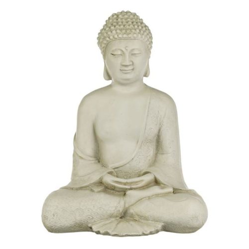 Etnikus Kerámia Buddha Kerti Figura, Ecru, 28 cm