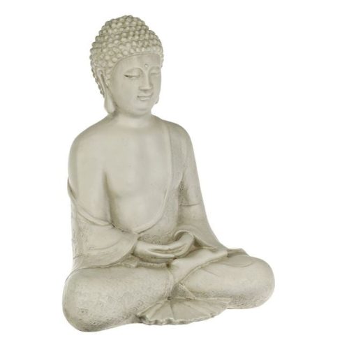 Etnikus Kerámia Buddha Kerti Figura, Ecru, 28 cm