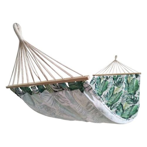 Ecru függőágy trópusi zöld levelekkel, 200x100 cm