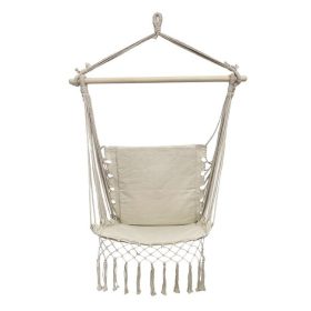   Függőszék beépített háttámlával és makramé díszítéssel, bézs, 100x50x110 cm
