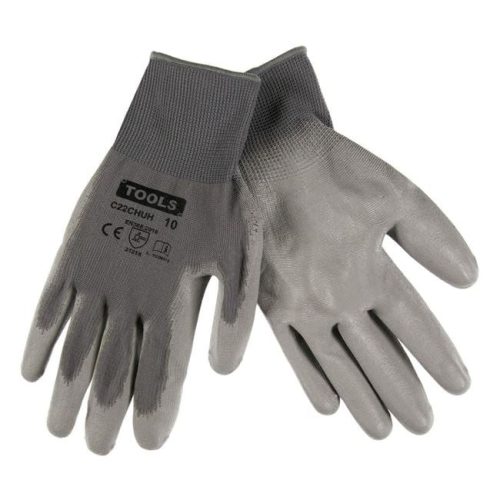Szürke Poliuretán Kerti Munkavédelmi Kesztyű, 10-es méret