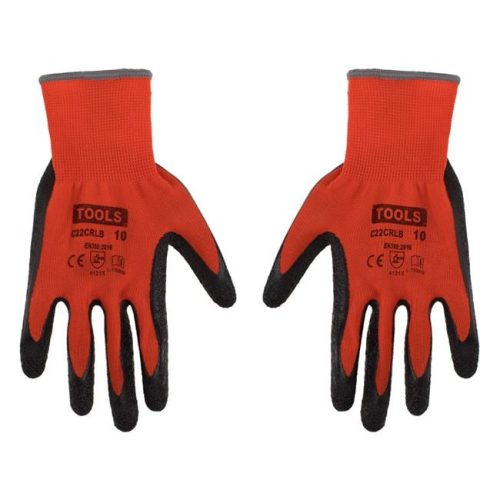 Piros-Fekete Latex Bevonatú Kerti Kesztyű, 10-es méret