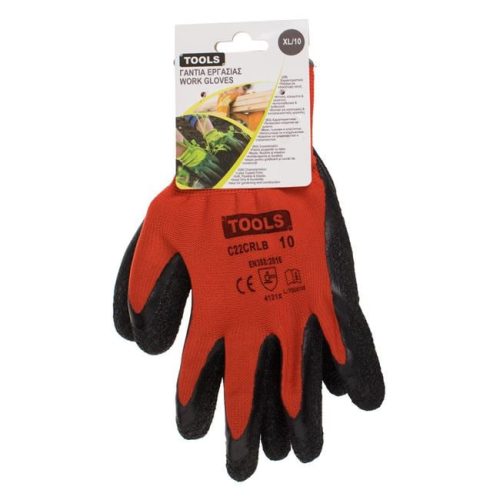 Piros-Fekete Latex Bevonatú Kerti Kesztyű, 10-es méret