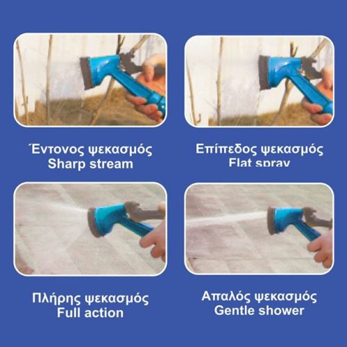 Spirális Kerti Locsolótömlő Szett, Zöld - 15m, 4 funkciós szórófejjel