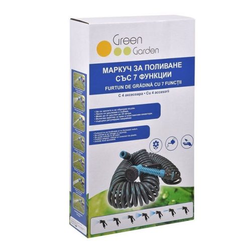 Spirális kerti locsolótömlő szett kiegészítőkkel, 7 funkciós szórófejjel - 20m