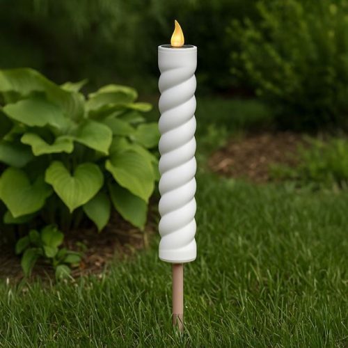 Szolár Leszúrható Lámpa Gyertya Lánggal és Ecru-Barna Vázzal 31cm