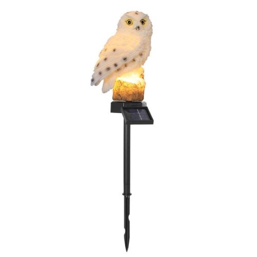 Szolár kerti lámpa fekete rúdon, bagoly figurával, meleg fehér fénnyel, 44cm