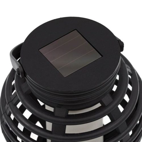 Kerek Napelemes Kerti Lámpa, Fekete, LED Láng Effektussal, Ø11x11 cm