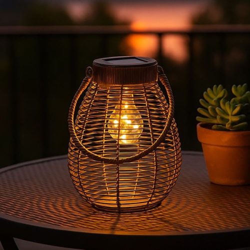 Bambusz Hatású Barna Szolár Lámpás Izzóval Ø18x24cm