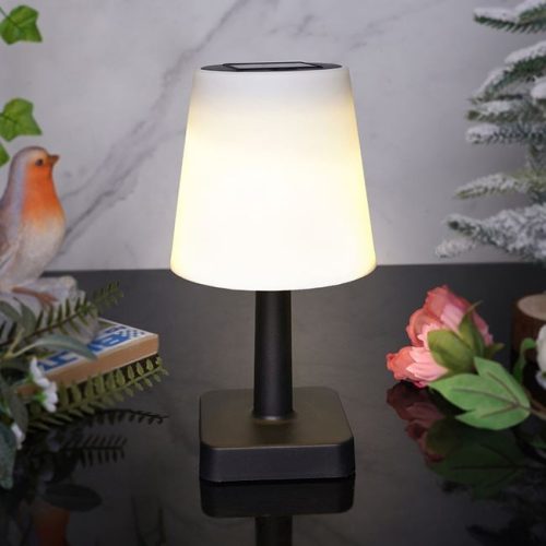 Fekete Napelemes Asztali Lámpa Fehér Búrával, Ø12x23cm