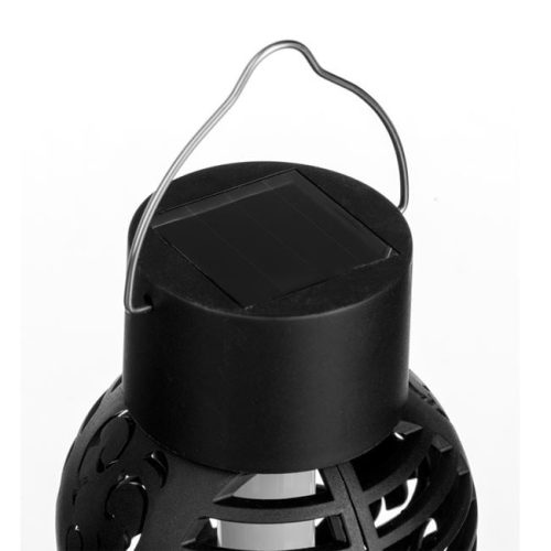 Függesztett napelemes lámpa, fekete csíkos mintával, lánghatású LED-del, 9 cm