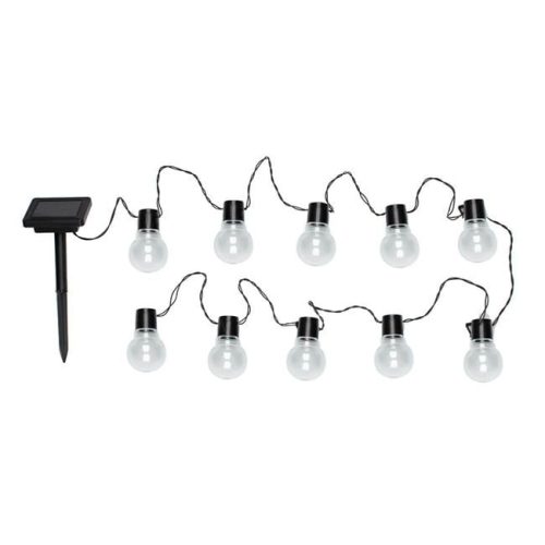 Kültéri és Beltéri Szolár Fényfüzér - Meleg Fehér Műanyag Izzókkal, 3.8m - 10db