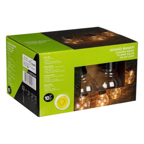 Kültéri és Beltéri Szolár Fényfüzér - Meleg Fehér Műanyag Izzókkal, 3.8m - 10db