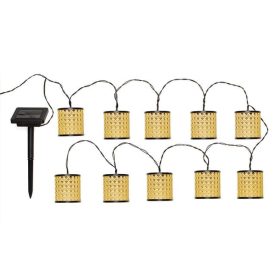   Szolár Rattan Hatású Lámpás Füzet - Meleg Fehér Fény - 3.8m - 10db