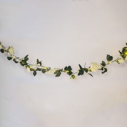 Szolár Fényfüzér Rózsa Virágokkal, 20 Meleg Fehér LED-del, Villogó Funkcióval - 1.9m