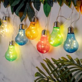   Színes Függő Izzós Szolár Fényfüzér - Meleg Fehér Fény, 3.8m, 10 db