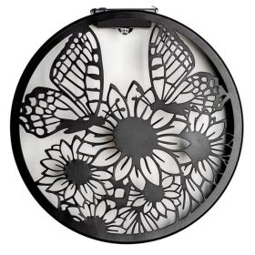   Fekete Fém Szolár Falidekoráció Napraforgóval és Pillangókkal Ø25.5cm