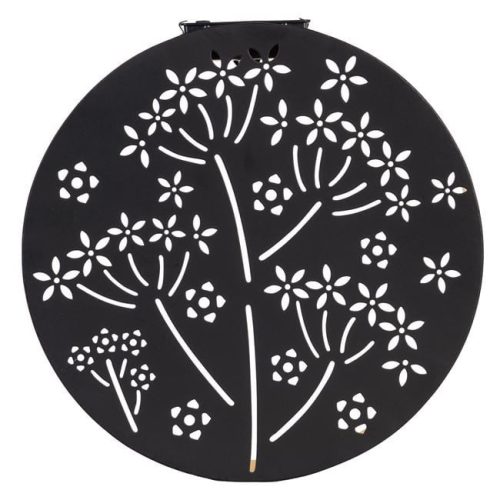 Fekete Fém Szolár Falidísz Virágmintával Ø25cm