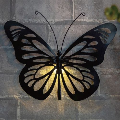 Fekete Fém Pillangó Szolár Dekorbáció 34x26cm
