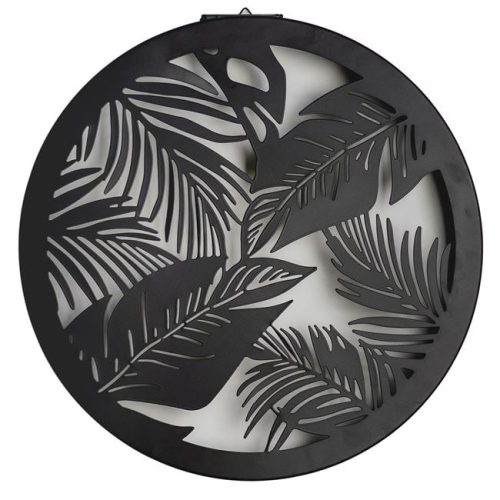 Fekete Fém Szolár Fali Dekoráció Trópusi Levél Mintával Ø40cm