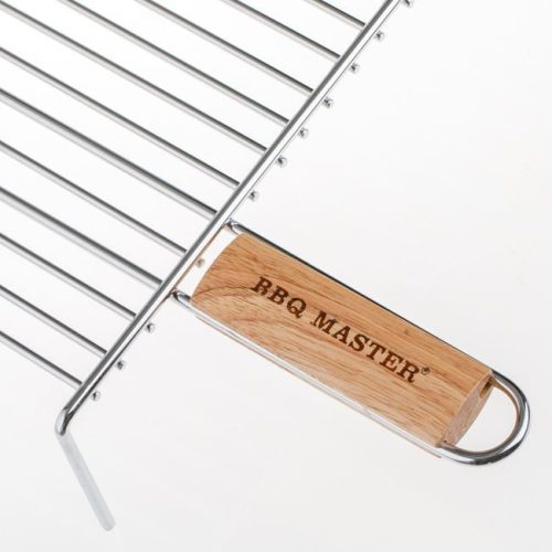 Négyszögletes BBQ Grill Rács Lábakkal és Fa Fogantyúkkal 50x35x10cm