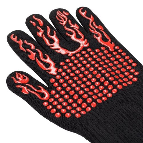 Fekete BBQ Kesztyű Piros Mintával - 2 db