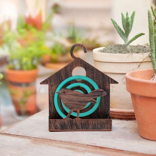 Bronz színű fém szúnyogriasztó spirál tartó - Madárházas design, 18x4x19cm