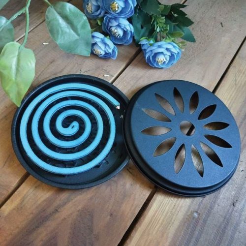 Fekete Fém Szúnyogriasztó Spirál Tartó Virág Mintával Ø15x2cm