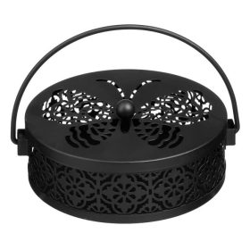   Fekete Fém Szúnyogriasztó Spirál Tartó Pillangó Mintával Ø15.5x5cm