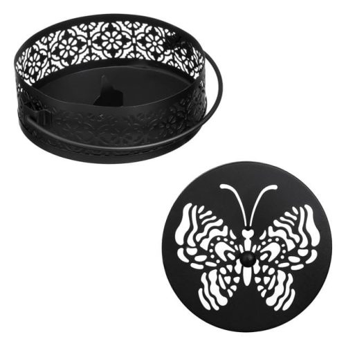 Fekete Fém Szúnyogriasztó Spirál Tartó Pillangó Mintával Ø15.5x5cm