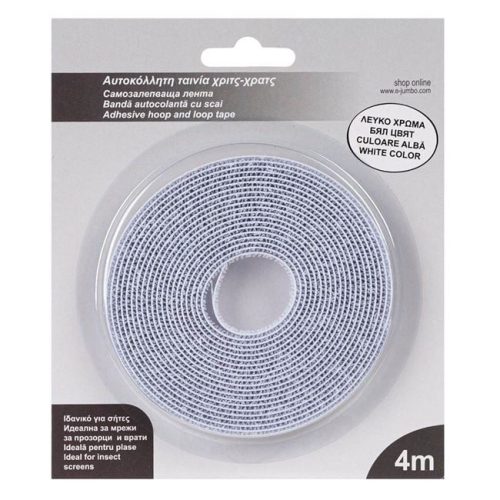 Öntapadós Tépőzár Szalag (Horgos oldal) Fehér - 4m x 1cm