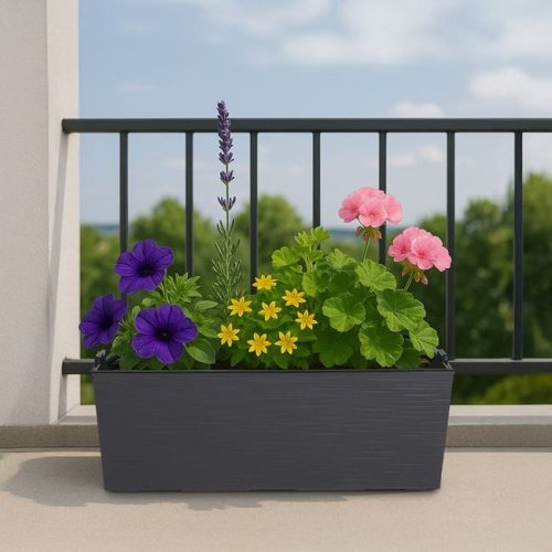 Szürke Műanyag Balkonláda Belső Betéttel - 55x18x19cm, 16.5L